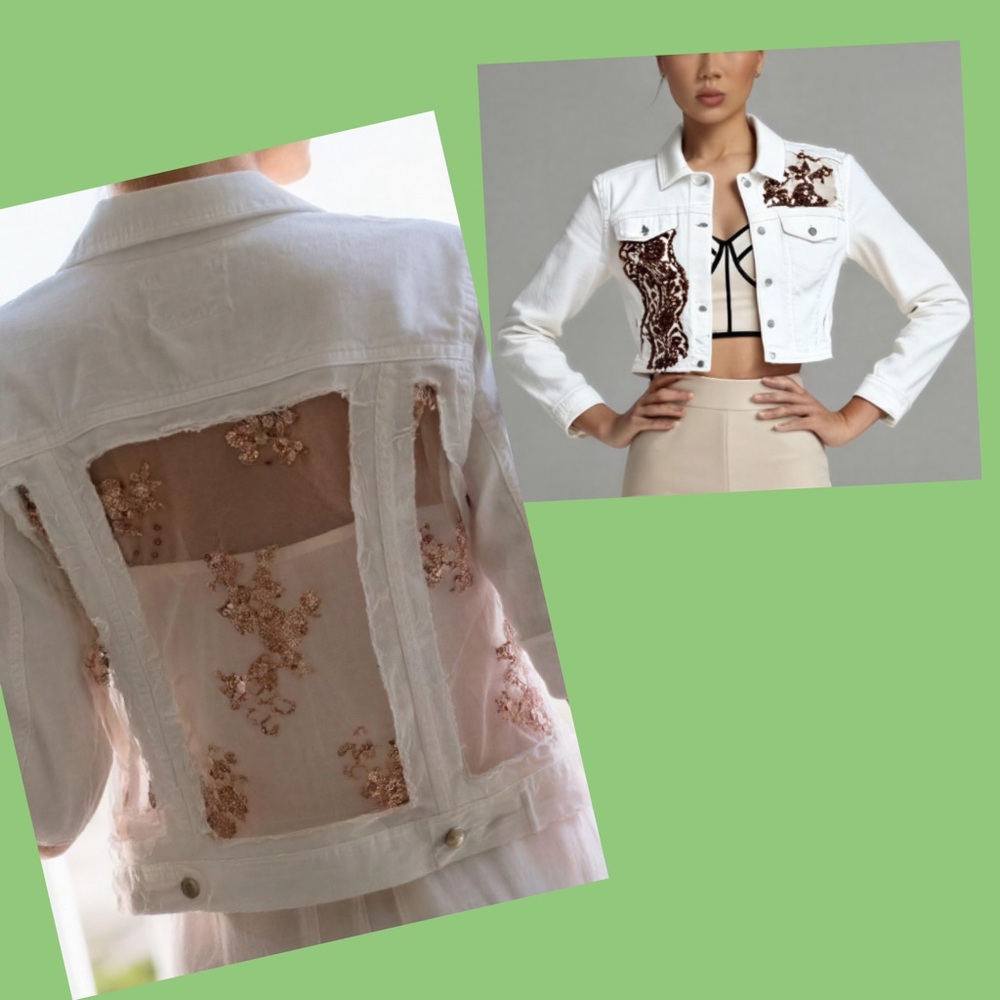 UNIVERSAL THREAD White denim jacket with Sequin lace and transparent Size M